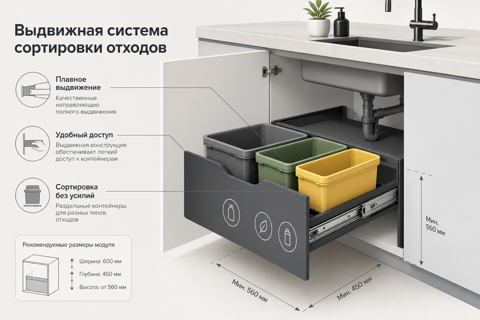 Как выбрать мусорные контейнеры и системы сортировки для кухни по объему, монтажу и количеству фракций