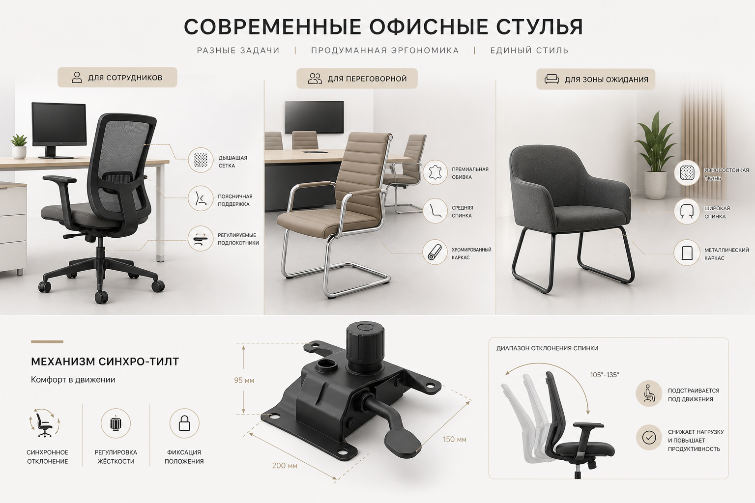 Как выбрать офисные стулья для персонала и посетителей по нагрузке, материалу и удобству