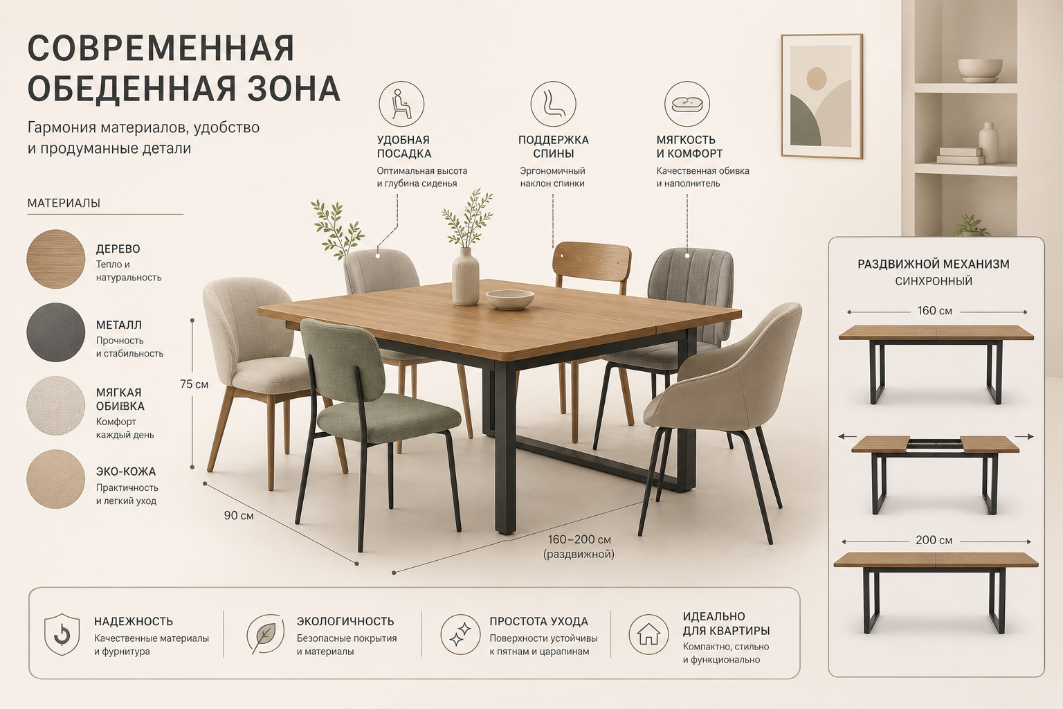 Как выбрать стулья для обеденного стола по высоте, материалу и стилю