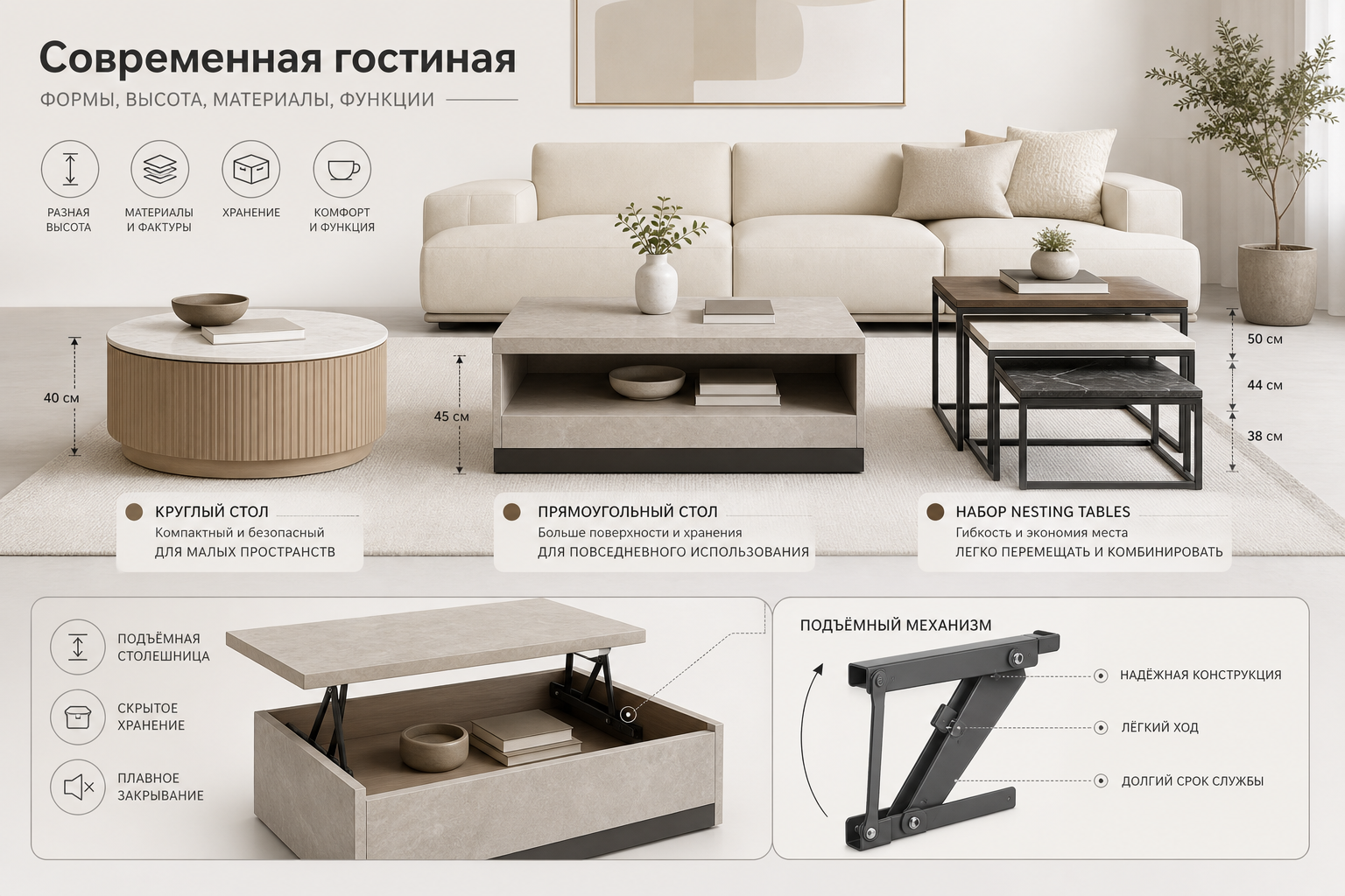 Как выбрать журнальный столик по высоте, размеру, форме и материалу