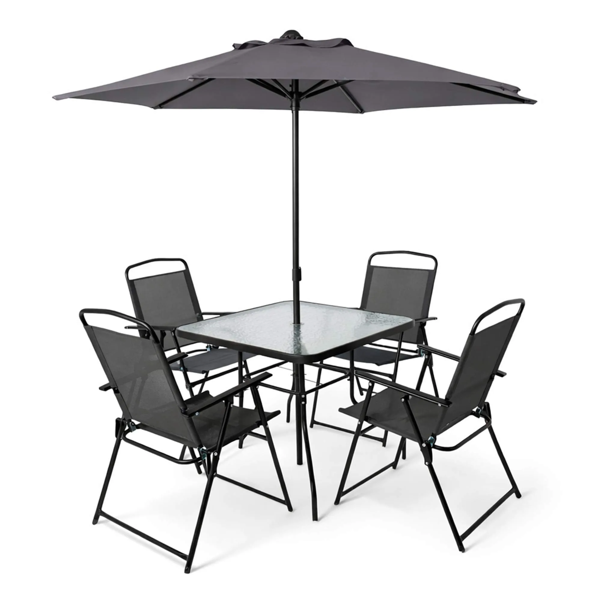 Комплект садовой мебели PICNIC (стол 1шт, 4 кресла, зонт 1шт), серый/черный