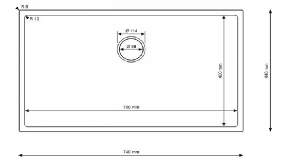 Мойка н/сталь, прямоугольная одночашевая, 740*440 мм., мат графит, соты, PVD, врезн на/под столешницу, AKS (3,2 мм.)